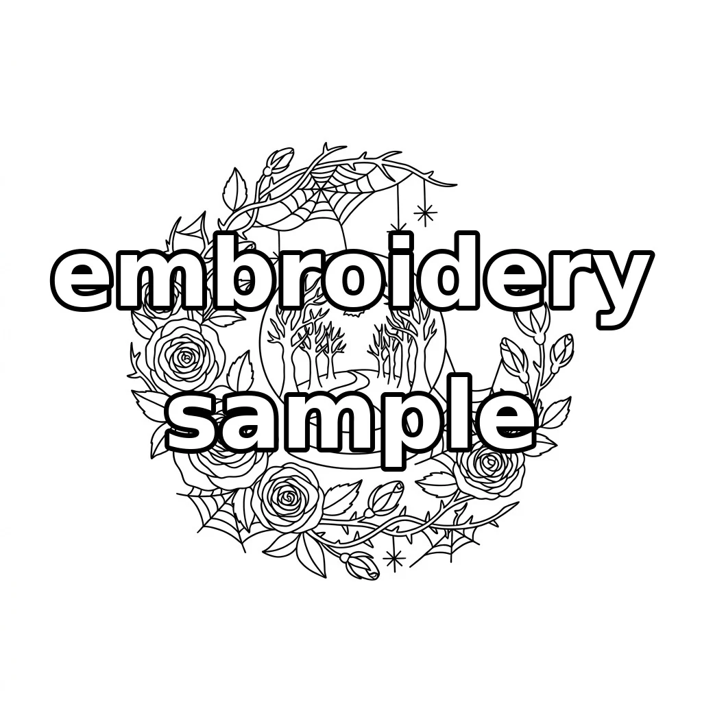 Watermarked Moonlit Forest Crystal Ball with Lavender Roses Spiderwebs embroidery outline