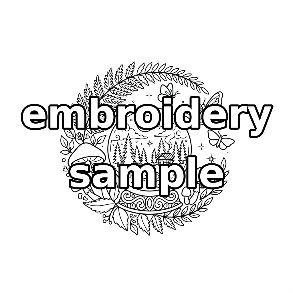 Watermarked Moonlit Forest Globe Butterflies Autumn Ferns embroidery outline