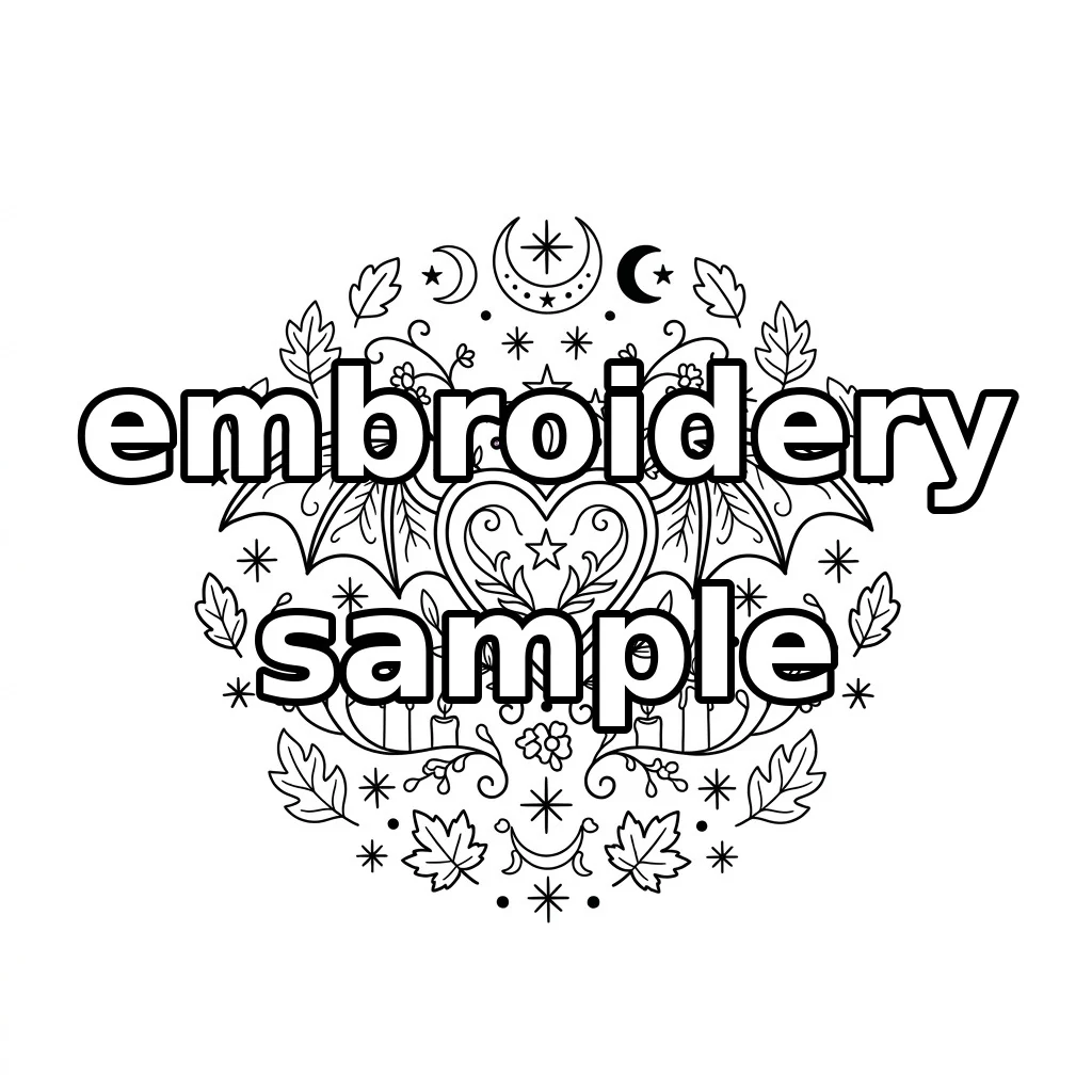 Watermarked Lavender Bat Heart and Candle Garden embroidery outline