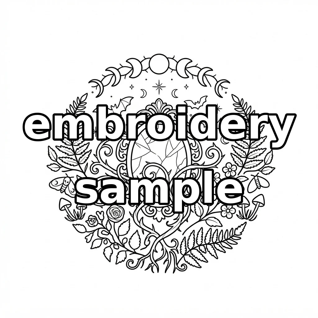 Watermarked Moonlit Thorn Mirror Woodland Florals embroidery outline