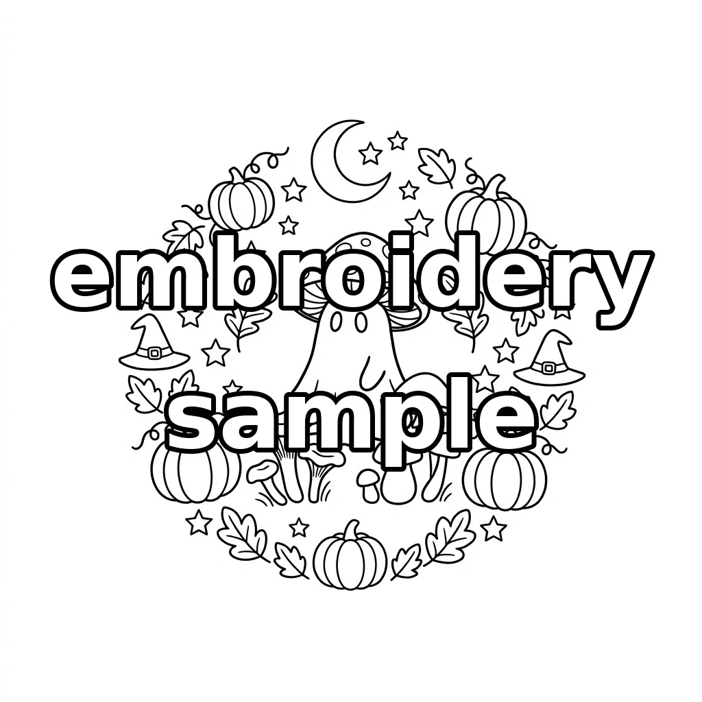 Watermarked Mushroom Ghost Pumpkins Autumn Magic Wreath embroidery outline