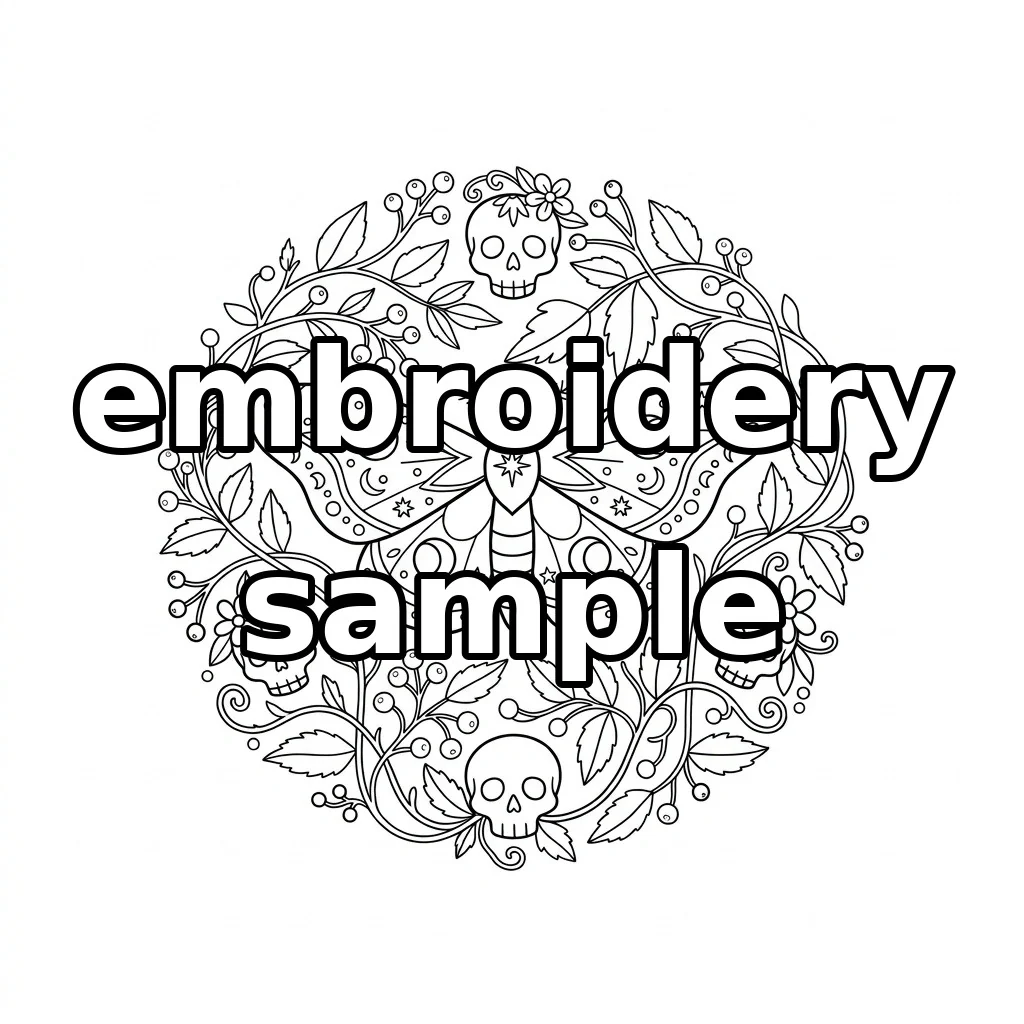 Watermarked Plum Moth Skulls Wreath embroidery outline