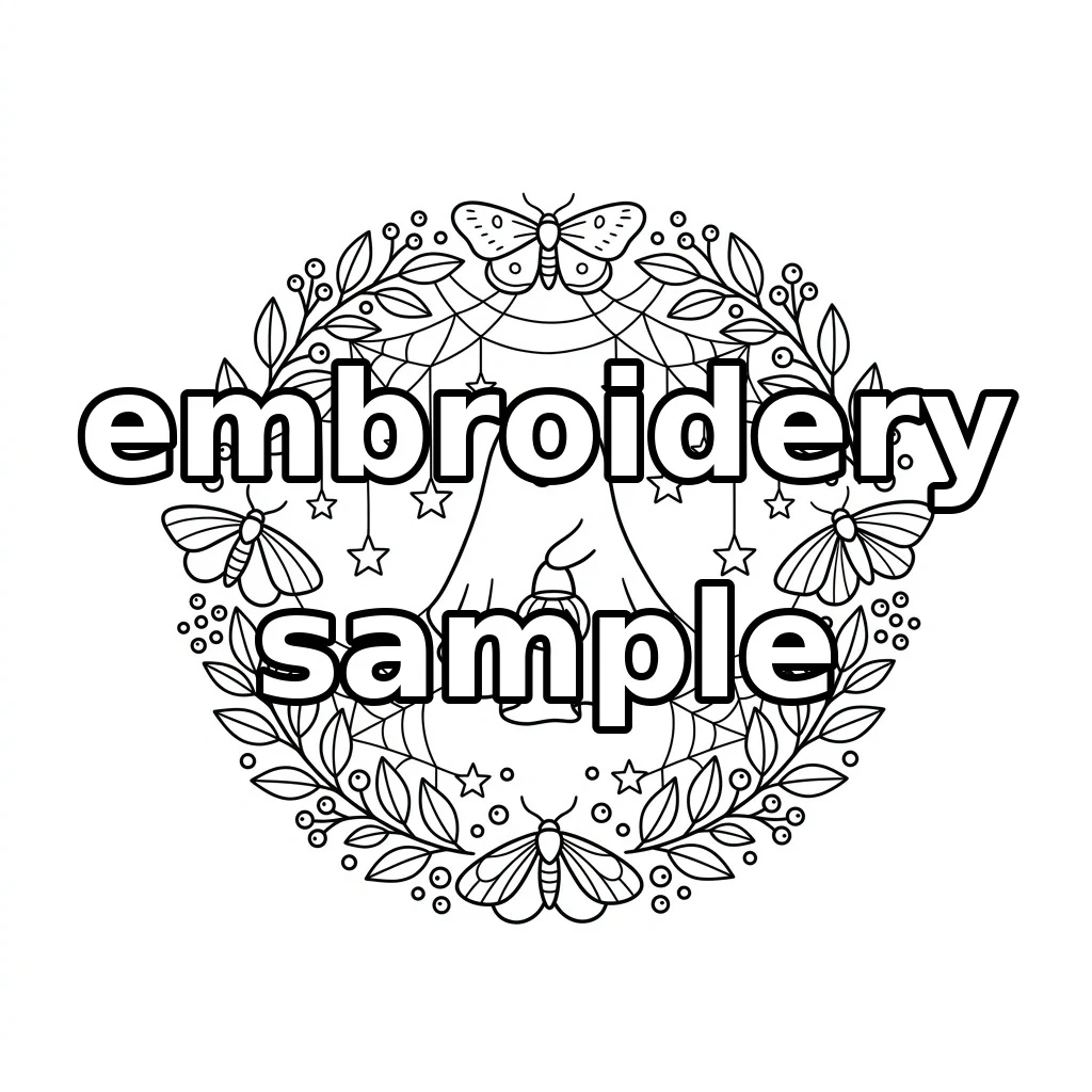 Watermarked Pumpkin Bag Ghost Moths Spider Web Botanical Wreath embroidery outline