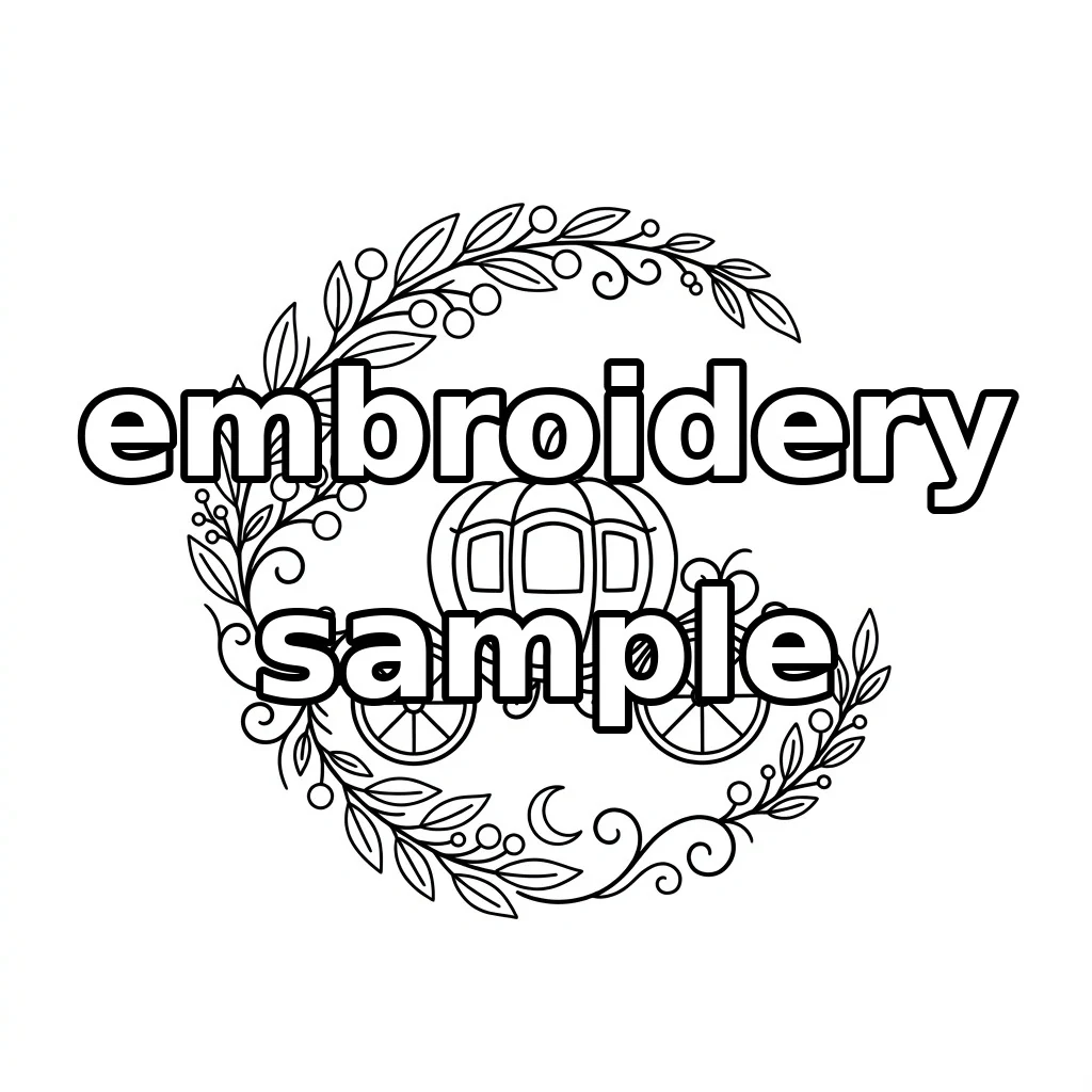 Watermarked Pumpkin Carriage Autumn Botanical Wreath embroidery outline