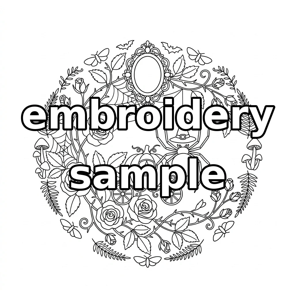 Watermarked Pumpkin Carriage Witch Spider Antique Mirror embroidery outline