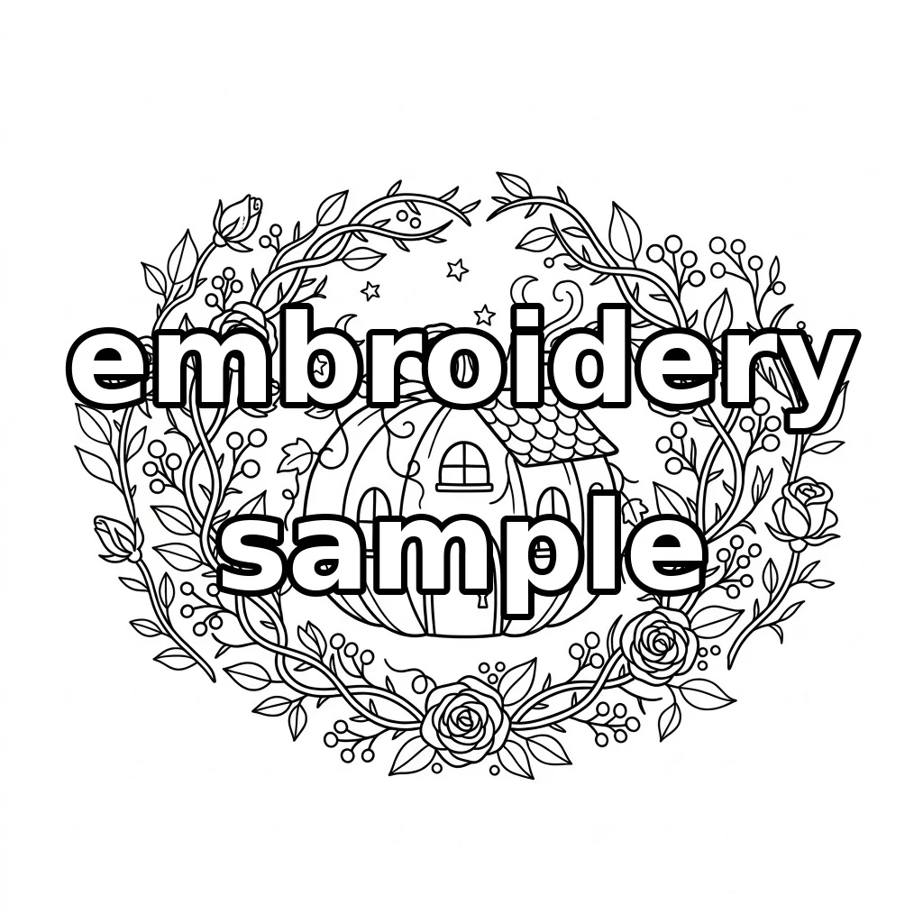 Watermarked Pumpkin Cottage Autumn Rose Wreath embroidery outline