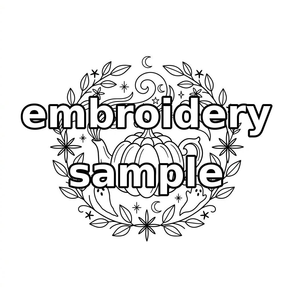 Watermarked Pumpkin Teapot Ghosts Celestial Botanical Wreath embroidery outline