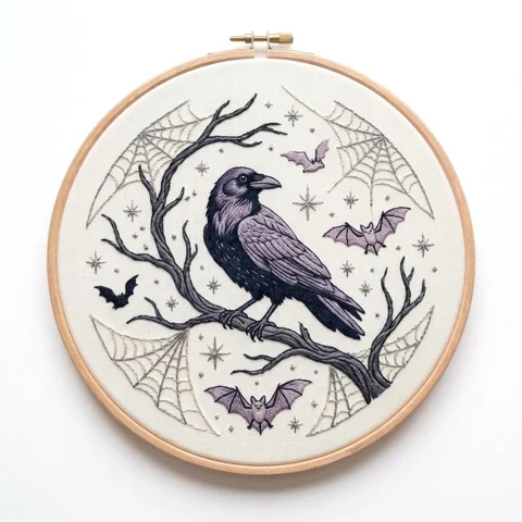 Raven Bats hand embroidery design