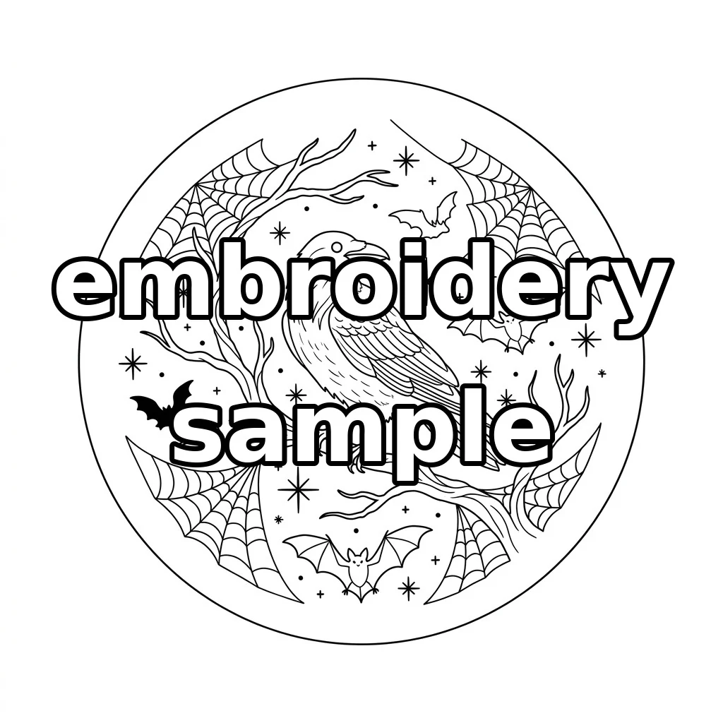 Watermarked Raven Bats embroidery outline