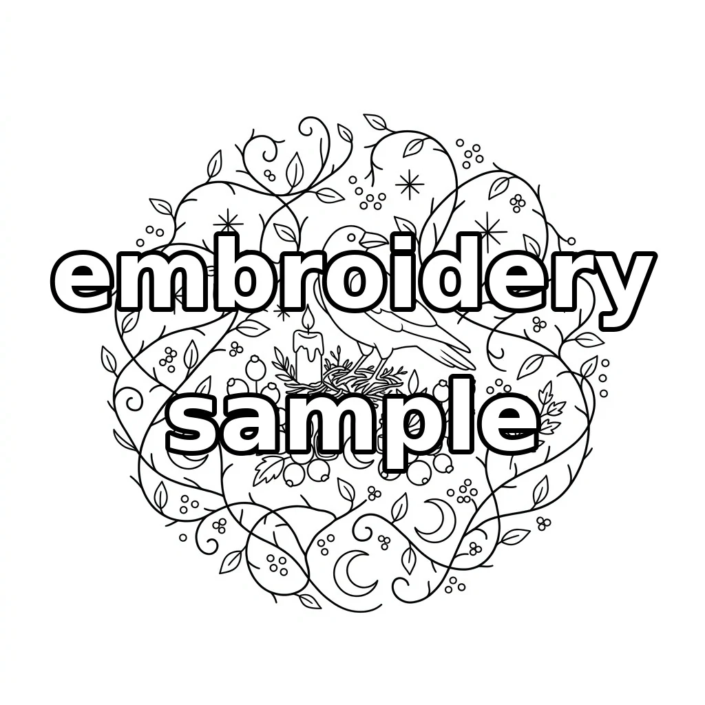 Watermarked Raven Candle Celestial Vines embroidery outline