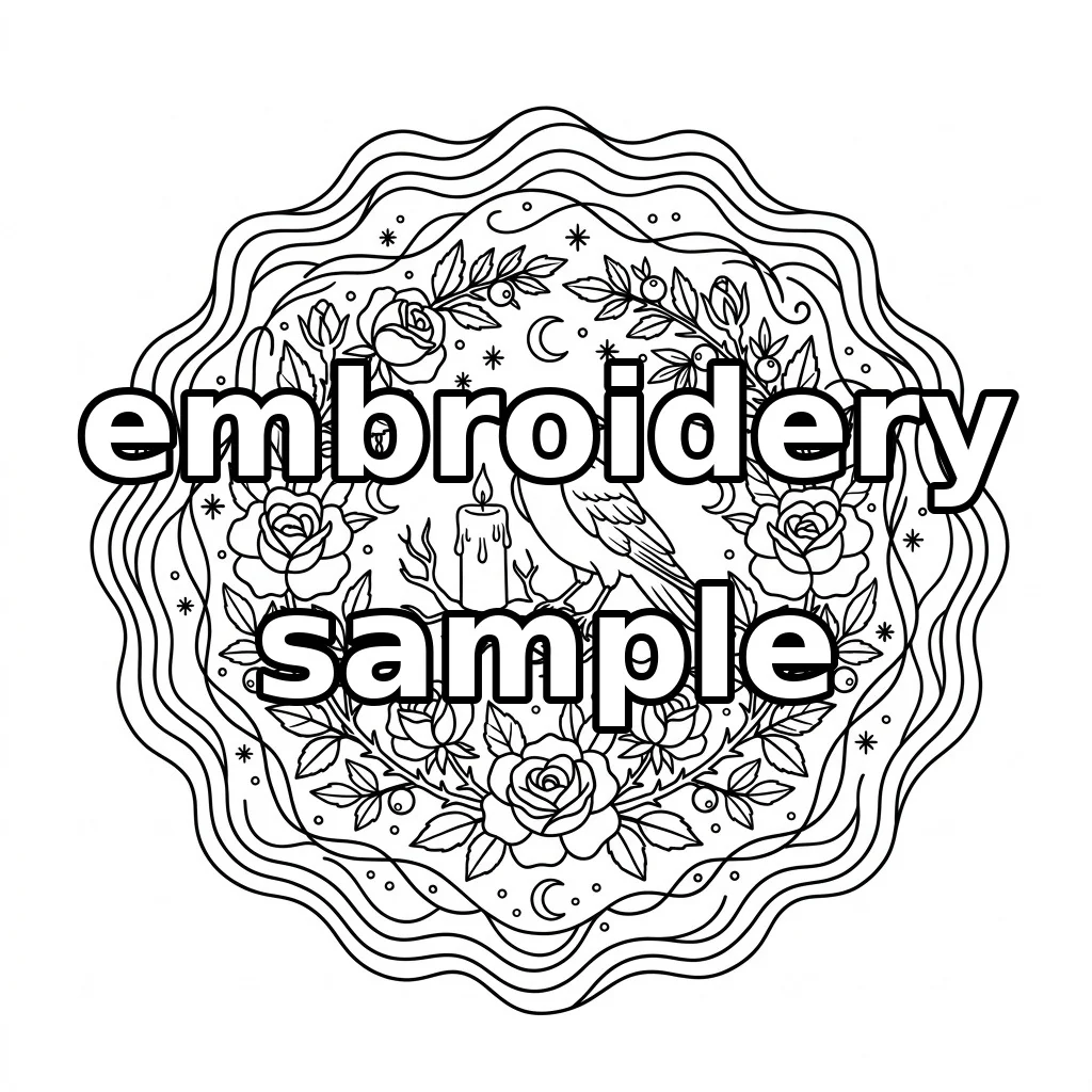 Watermarked Raven Candle Rose Celestial Wreath embroidery outline