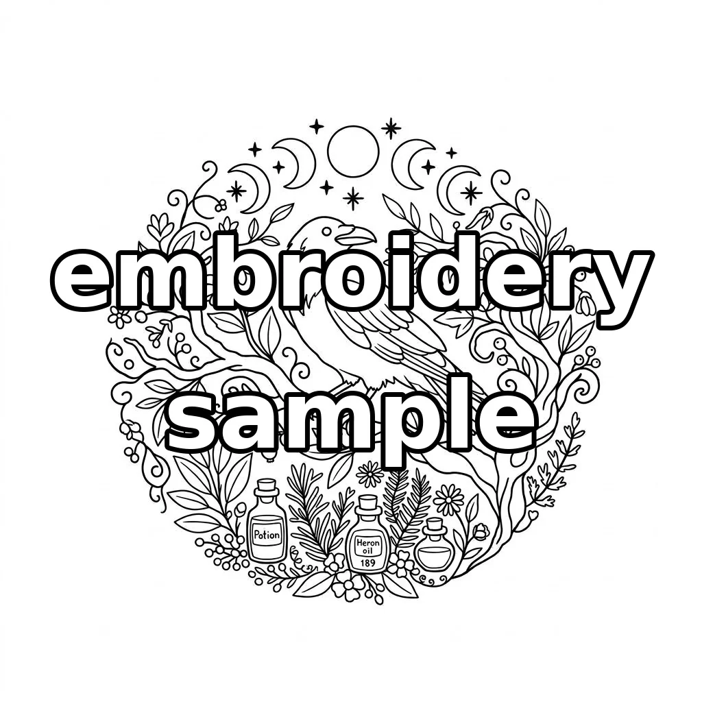 Watermarked Raven Moon Phases embroidery outline