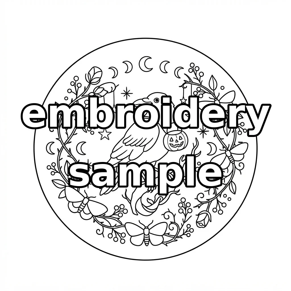 Watermarked Raven Pumpkin Lunar Wreath embroidery outline