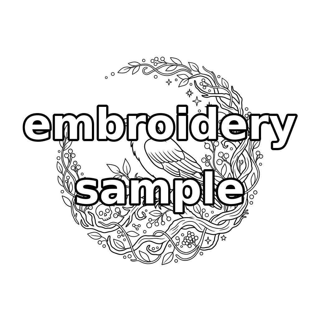 Watermarked Raven Twisted Vine Skull Bloom Wreath embroidery outline