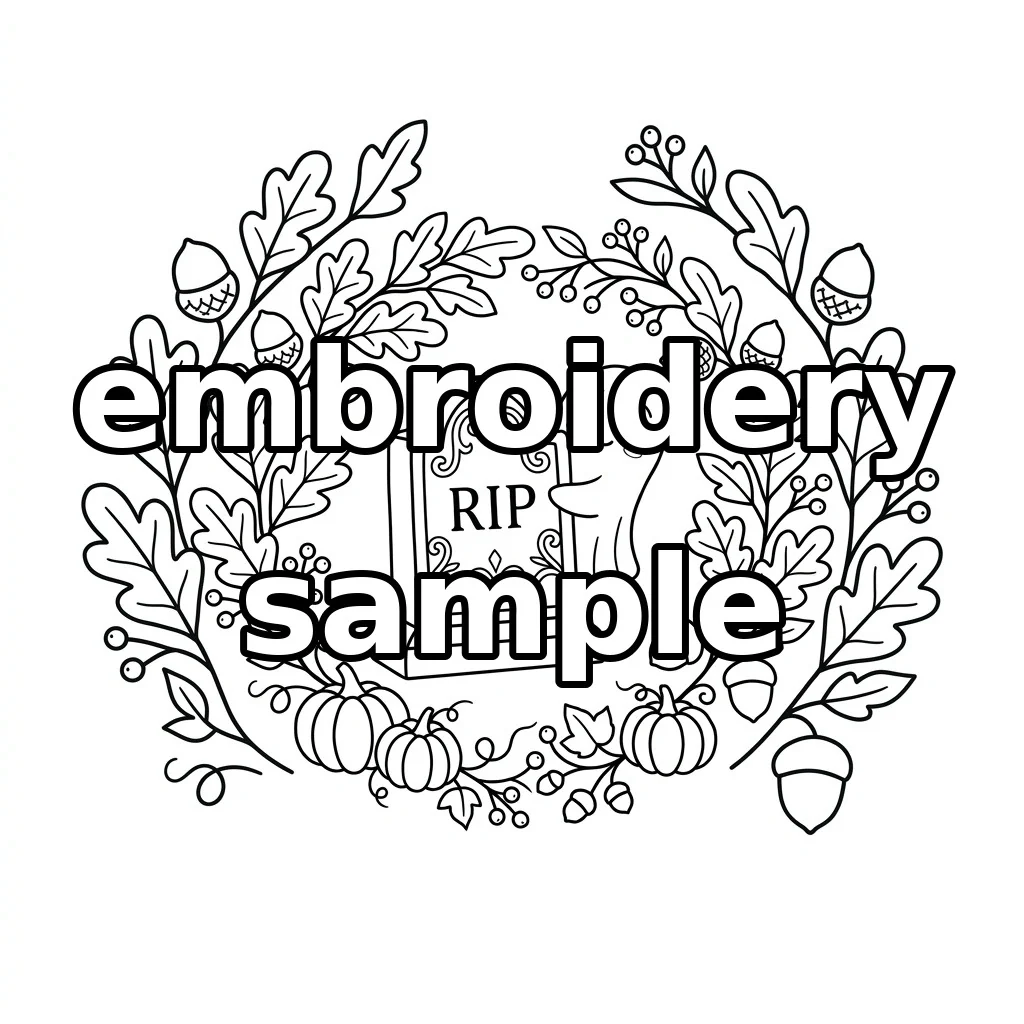 Watermarked Rip Ghost Oak Leaves Pumpkin Harvest Wreath embroidery outline