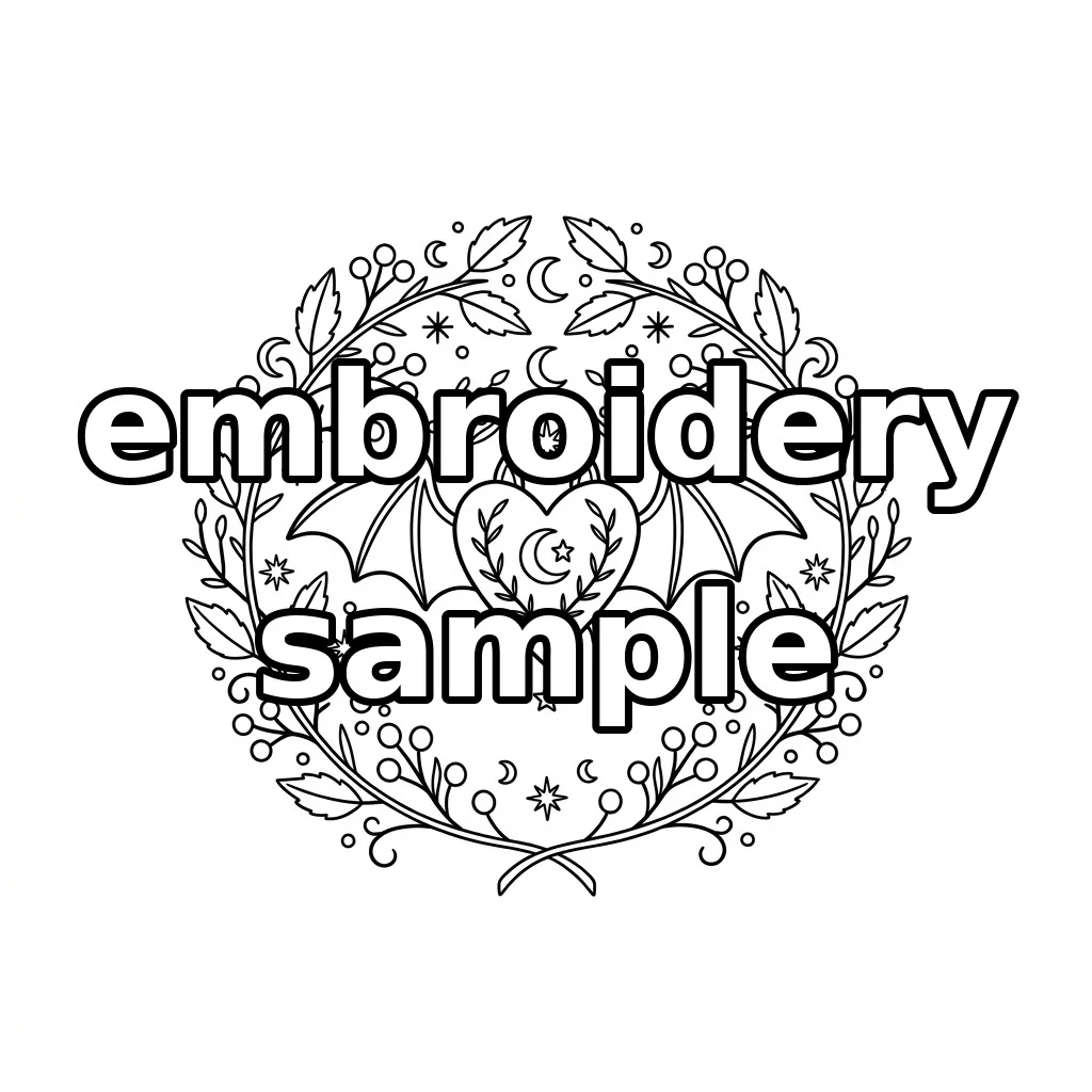 Watermarked Rust Bat Wing Heart Autumnal Wreath embroidery outline