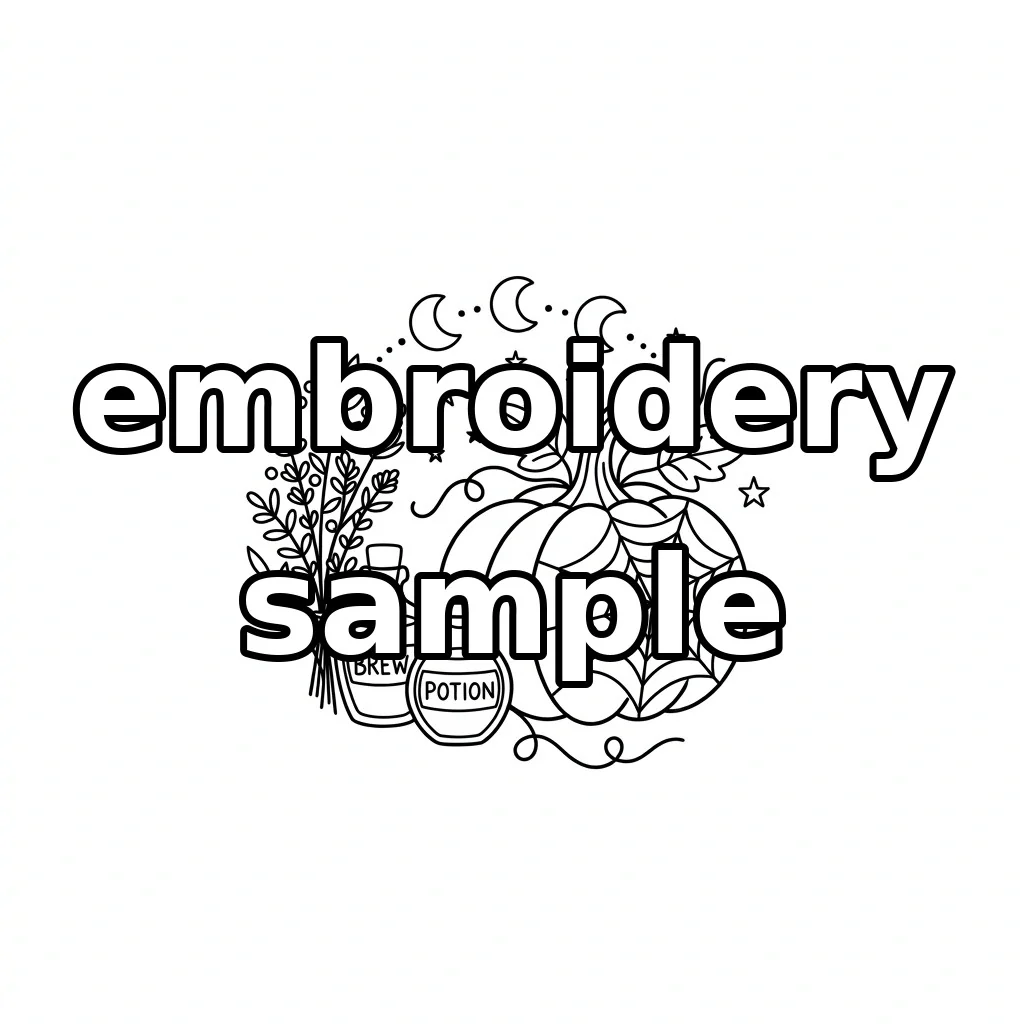 Watermarked Rust Orange Pumpkin with Spiderweb Potion Bottles Moon Phases embroidery outline