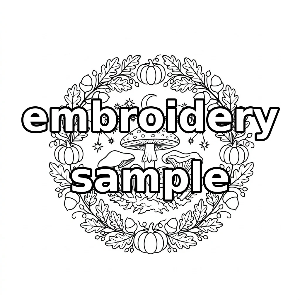 Watermarked Seven Woodland Mushrooms with Four Pumpkins Crescent Moon Starbursts embroidery outline