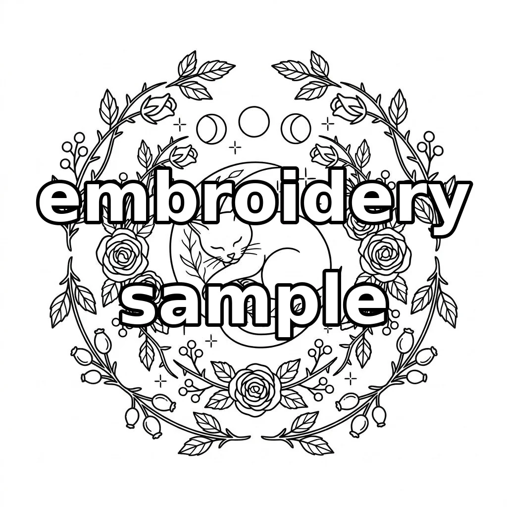 Watermarked Sleeping Black Cat 2 embroidery outline