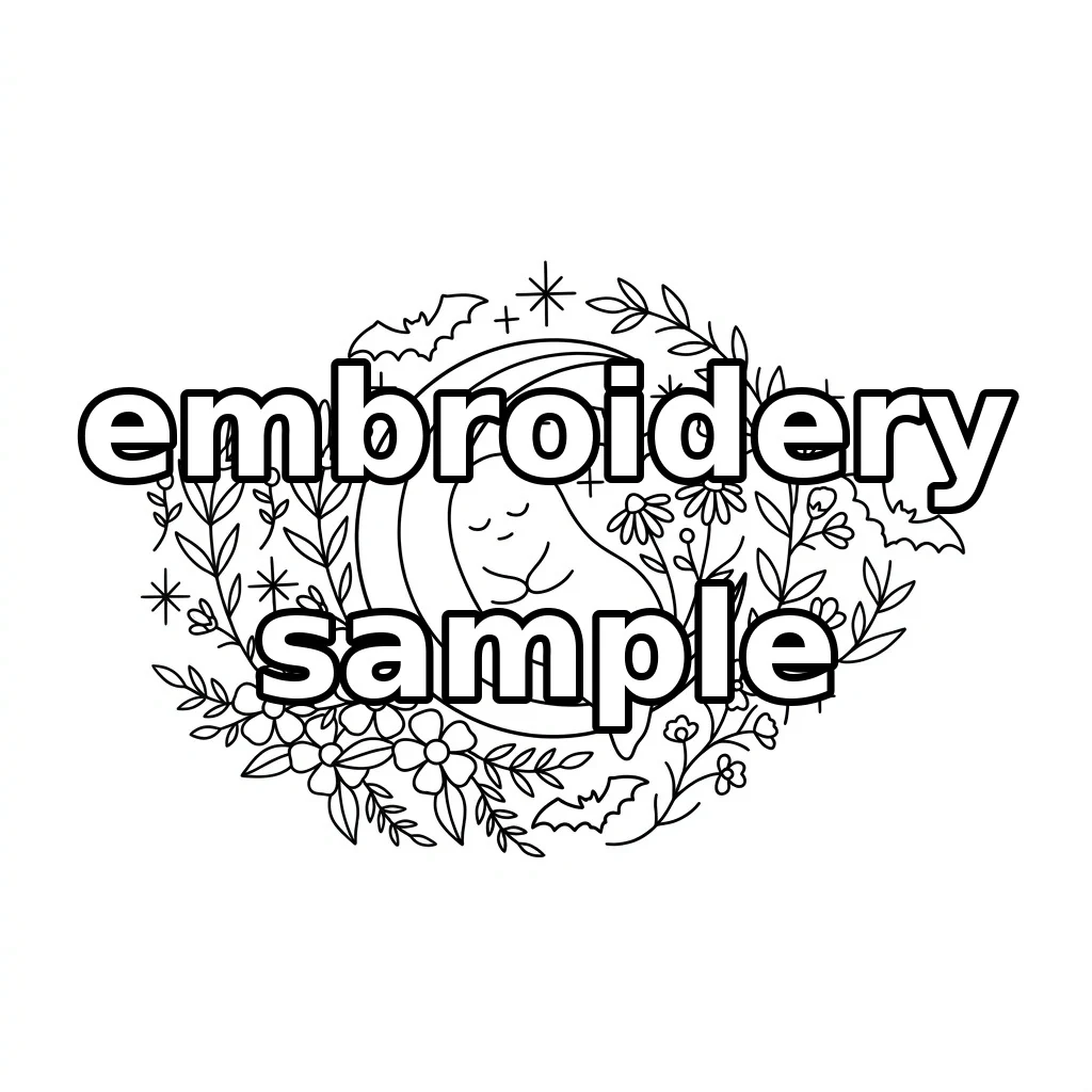 Watermarked Sleeping Ghost Feathered Crescent Floral Bat Wreath embroidery outline