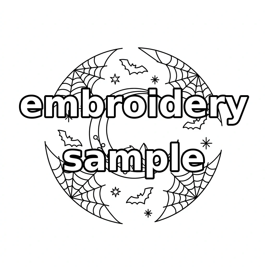 Watermarked Sleeping Rabbit on Crescent Moon with Bats Spiderwebs embroidery outline