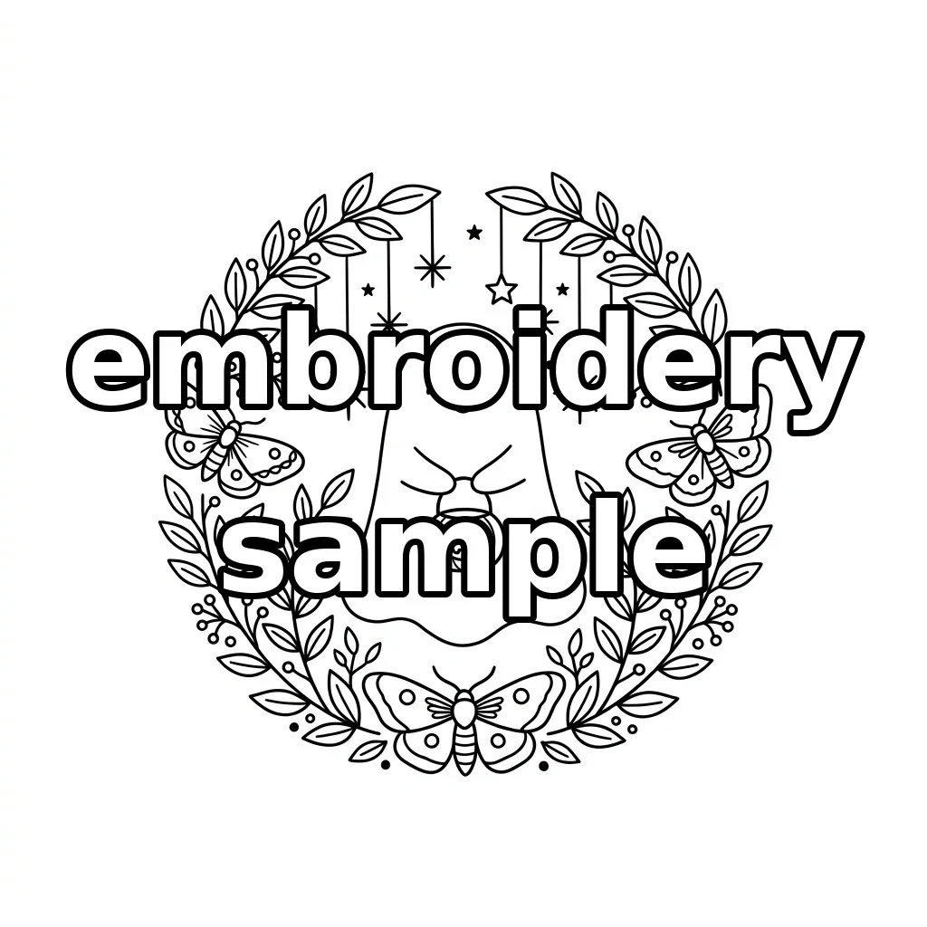 Watermarked Smiling Ghost Moths Hanging Star Botanical Wreath embroidery outline