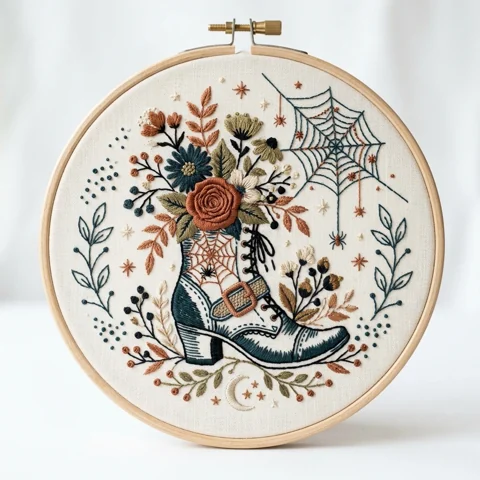 Spiderweb Floral Boot hand embroidery design