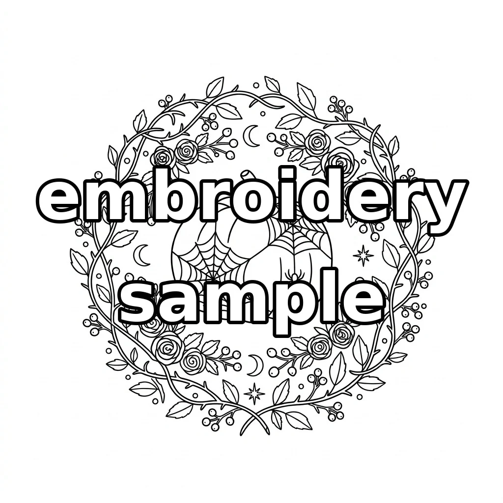 Watermarked Spiderweb Pumpkin with Roses Crescent Moons and Berry Wreath embroidery outline