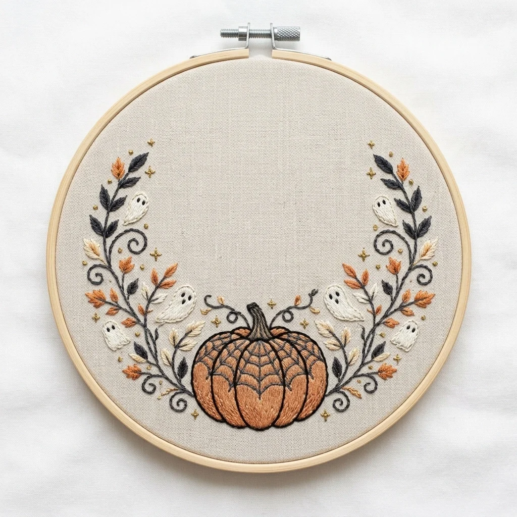 Spiderweb Pumpkin with Six Ghosts Autumn Leaves and Celestial Vine
