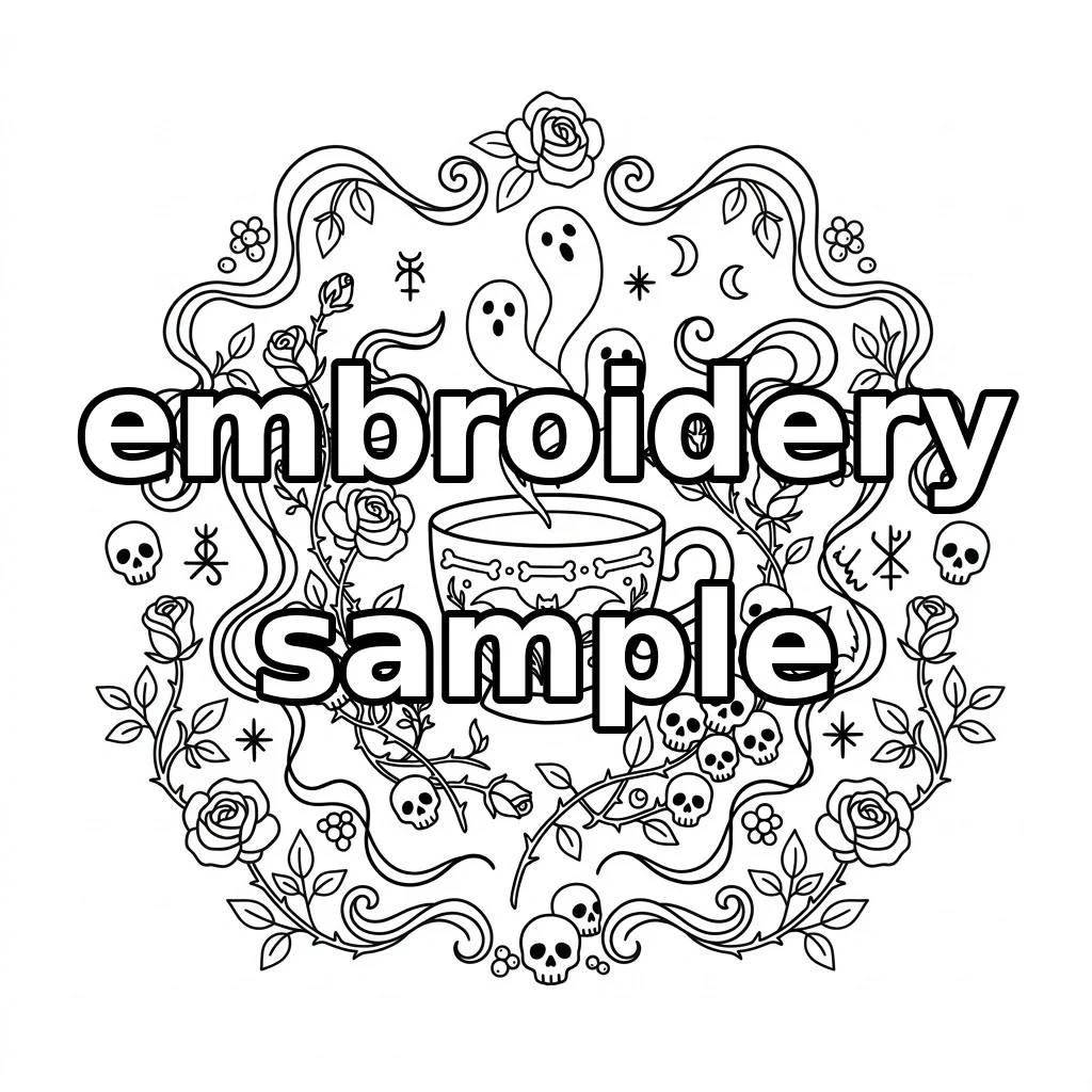 Watermarked Spirit Tea Cup Ghosts Gothic Rose Garland embroidery outline