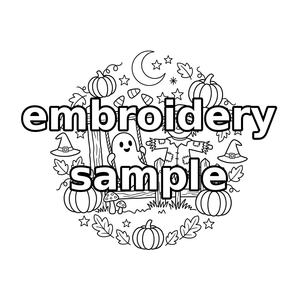 Watermarked Swinging Ghost Scarecrow Pumpkin Farm Wreath embroidery outline