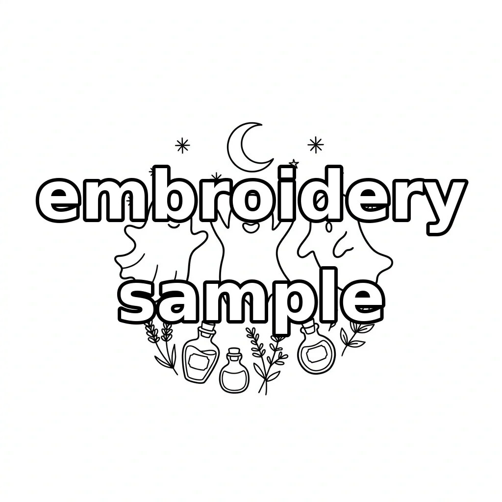 Watermarked Three Ghosts Crescent Moon Potion Bottles embroidery outline