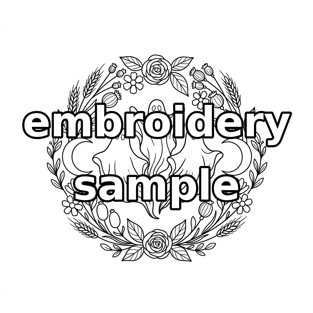 Watermarked Three Ghosts Roses Crescent Harvest Wreath embroidery outline