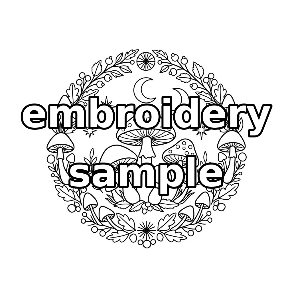 Watermarked Woodland Mushrooms and Twin Moons embroidery outline
