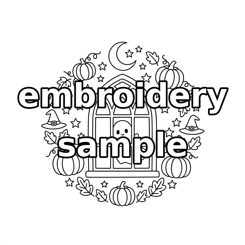 Watermarked Window Ghost Pumpkins Crescent Autumn Wreath embroidery outline