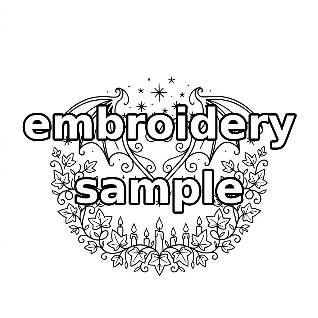 Watermarked Winged Autumnal Heart Candle Wreath embroidery outline