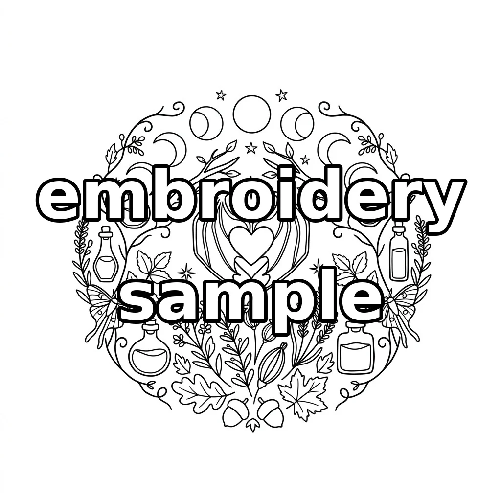 Watermarked Winged Heart Moon Phases Botanical Apothecary embroidery outline