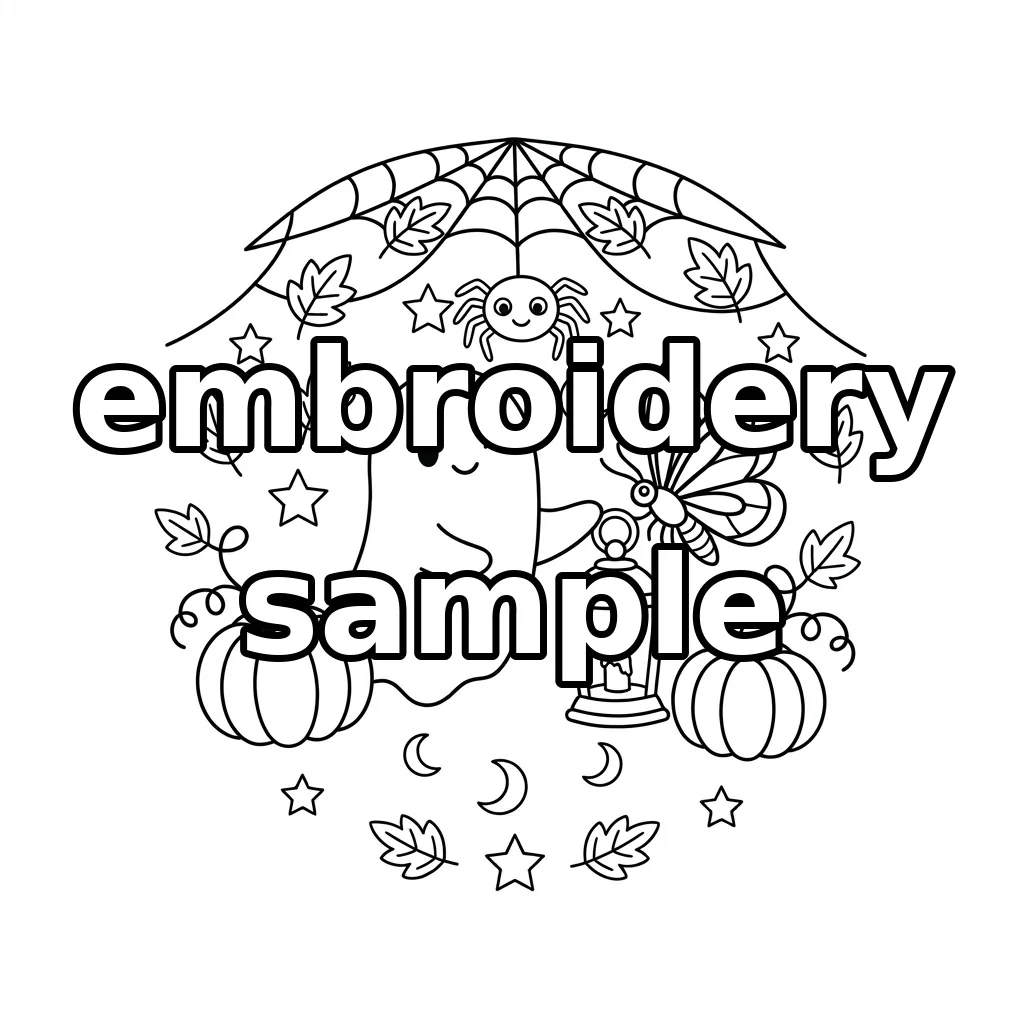 Watermarked Winking Ghost Butterfly Lantern Autumn Wreath embroidery outline