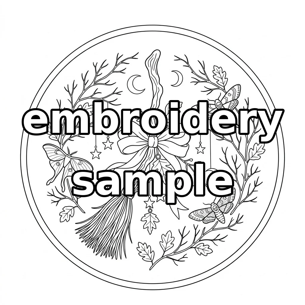 Watermarked Witch Broom Moths Moonlit Woodland embroidery outline