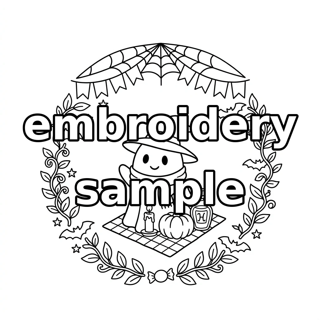 Watermarked Witch Ghost Pumpkin Spiderweb Garland embroidery outline