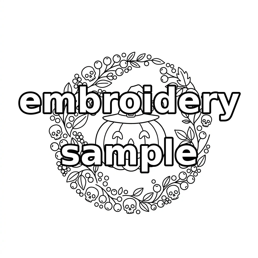 Watermarked Witch Hat Jack O Lantern Skull Botanical Wreath embroidery outline