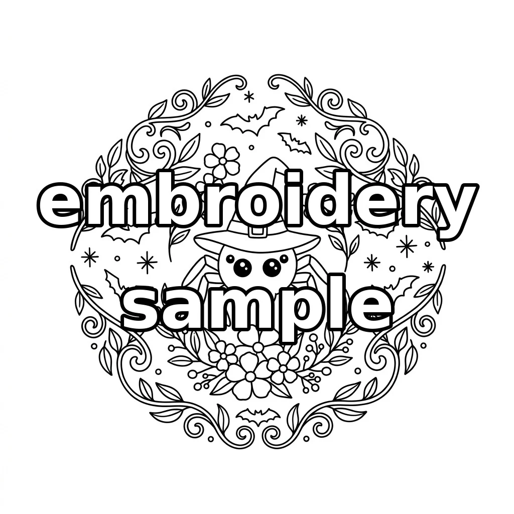 Watermarked Witch Hat Spider Bats Gilded Floral Scrollwork embroidery outline