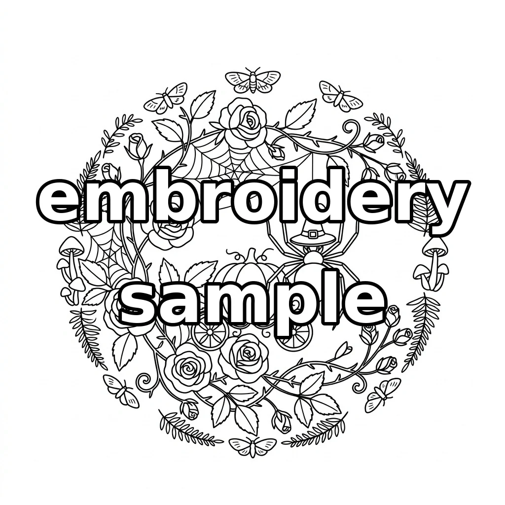 Watermarked Witch Hat Spider with Pumpkin Carriage Roses and Webs embroidery outline