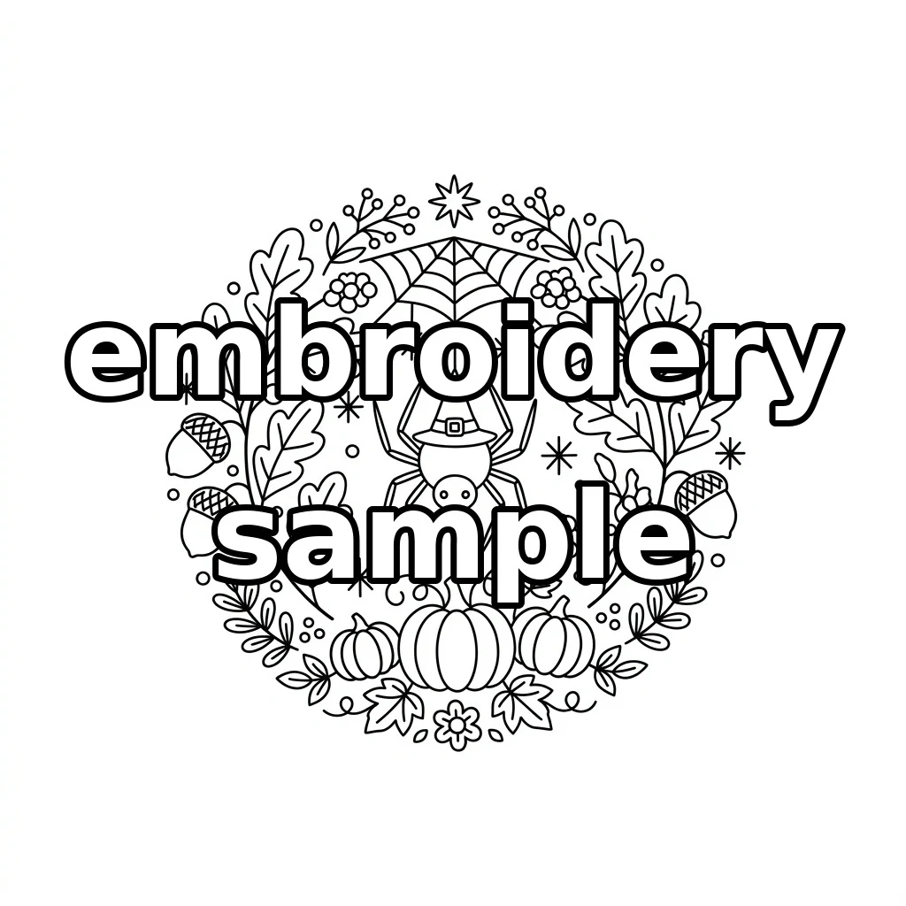 Watermarked Witch Hat Spider, Pumpkins and Autumn Leaves embroidery outline