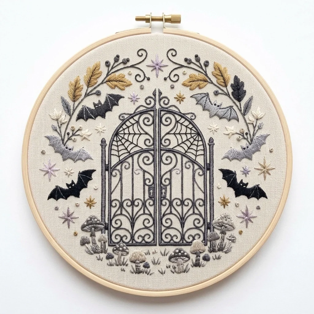 Wrought Iron Gate colored hand embroidery design